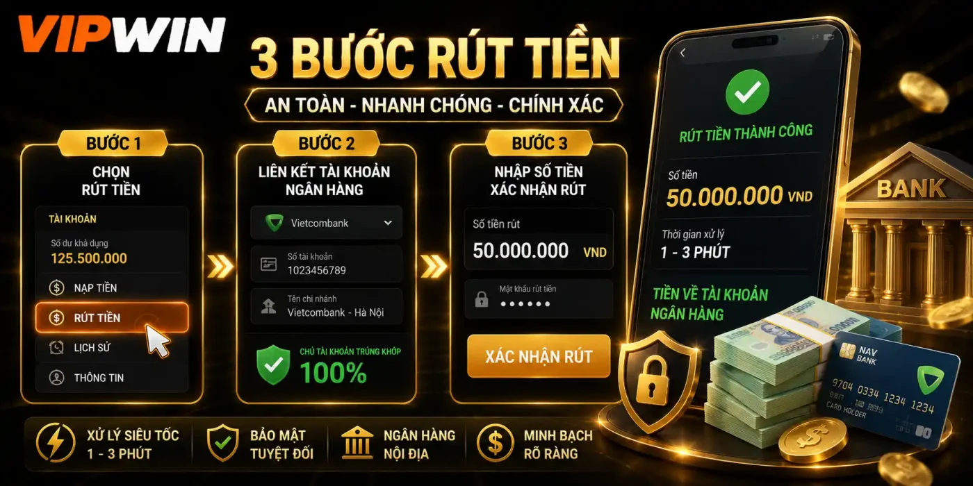 03 bước để rút tiền VIPWIN về tài khoản ngân hàng